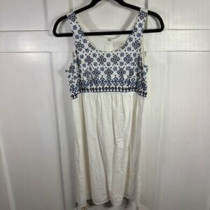 LOFT White Embroidered Empire Waist Dress Size 4 Linen Blend